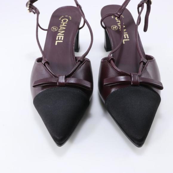 Slings 18A Burgundy Bow Satin Toecap Sling Back Classic Heels C299 - Picture 3 of 12